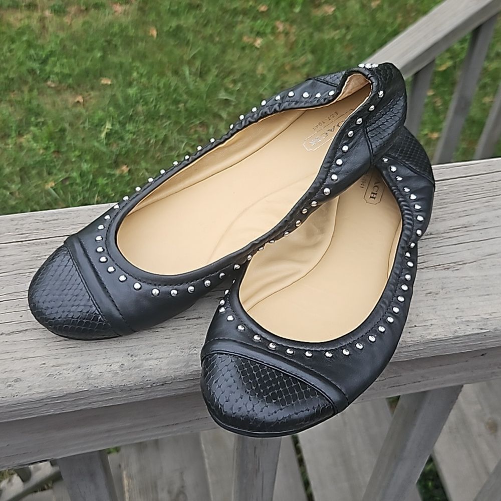 Coach Black Studded Leather Ballet Flats